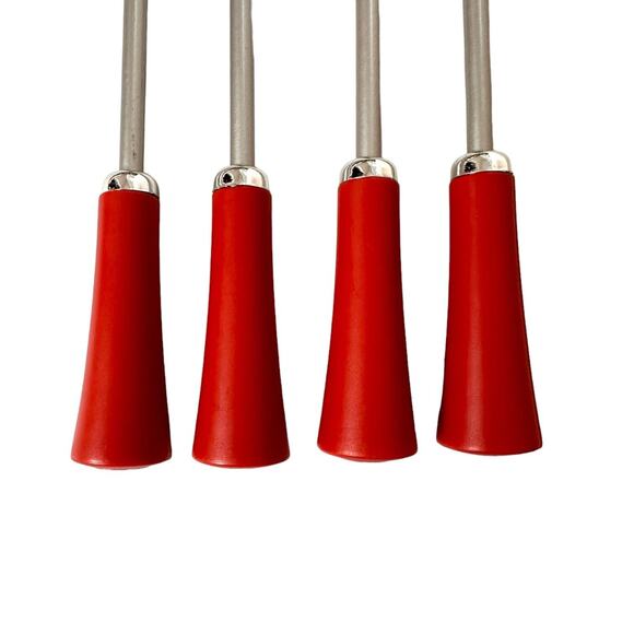 Fondue Skewers Set of 4 Dipping Fork Red Silver Minimalist Colorful Simple MCM - Picture 3 of 10